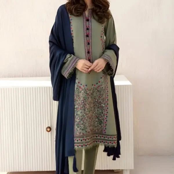 JZ710 Unstitched Fully Embroided Dhanak Suit With Dhanak Dupatta