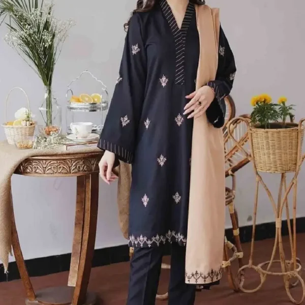 BT-1135 Unstitched Heavy Embroidered Dhanak Suit Embroidered Dhanak Shawl