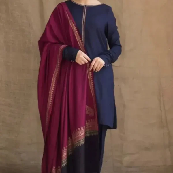 BR-1115 Unstitched Dhanak Marina Suit With Wool Shawl