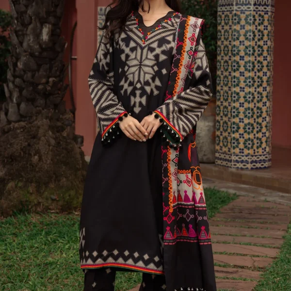 CH-77 Digital Printed Khaddar 3Pc Suit With Digital Printed Khaddar Dupatta
