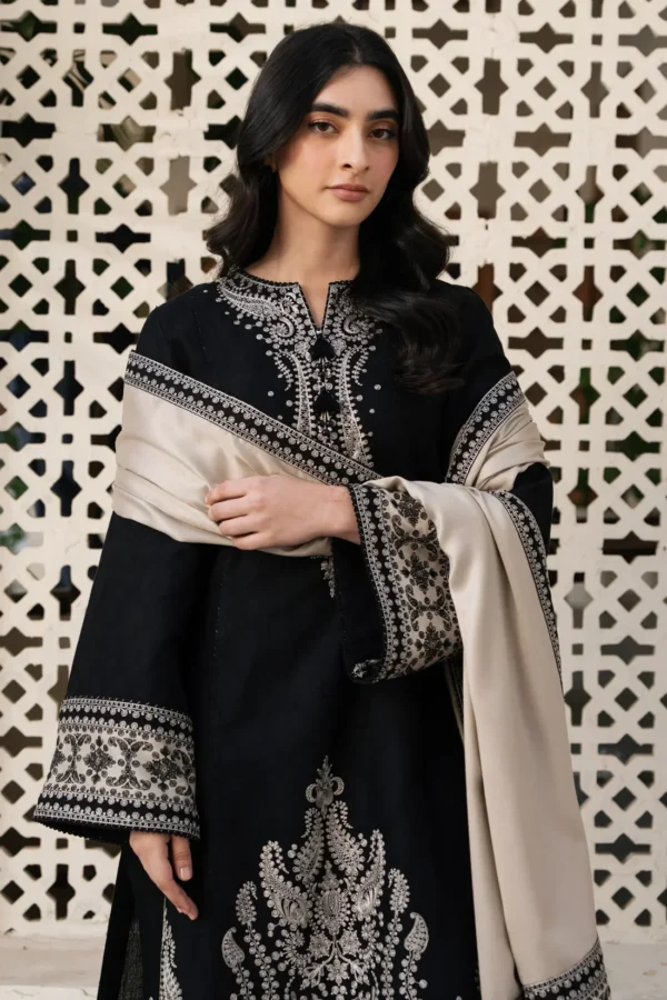 JZ-13Unstitched Embroidered Lawn Suit With Digital Printed Monar Slub Dupatta