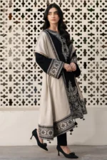 JZ-13Unstitched Embroidered Lawn Suit With Digital Printed Monar Slub Dupatta