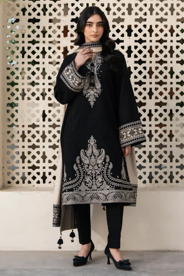 JZ-13Unstitched Embroidered Lawn Suit With Digital Printed Monar Slub Dupatta