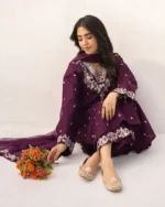 D-8 Unstitched Embroidered Lawn Suit 3pc With Bamber Chiffon Embroidered Dupatta