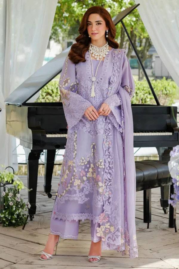EL-2715 3 Piece -Unstitched Fully Embroidered Lawn Fabric Embroidered Cotton Net Dupatta