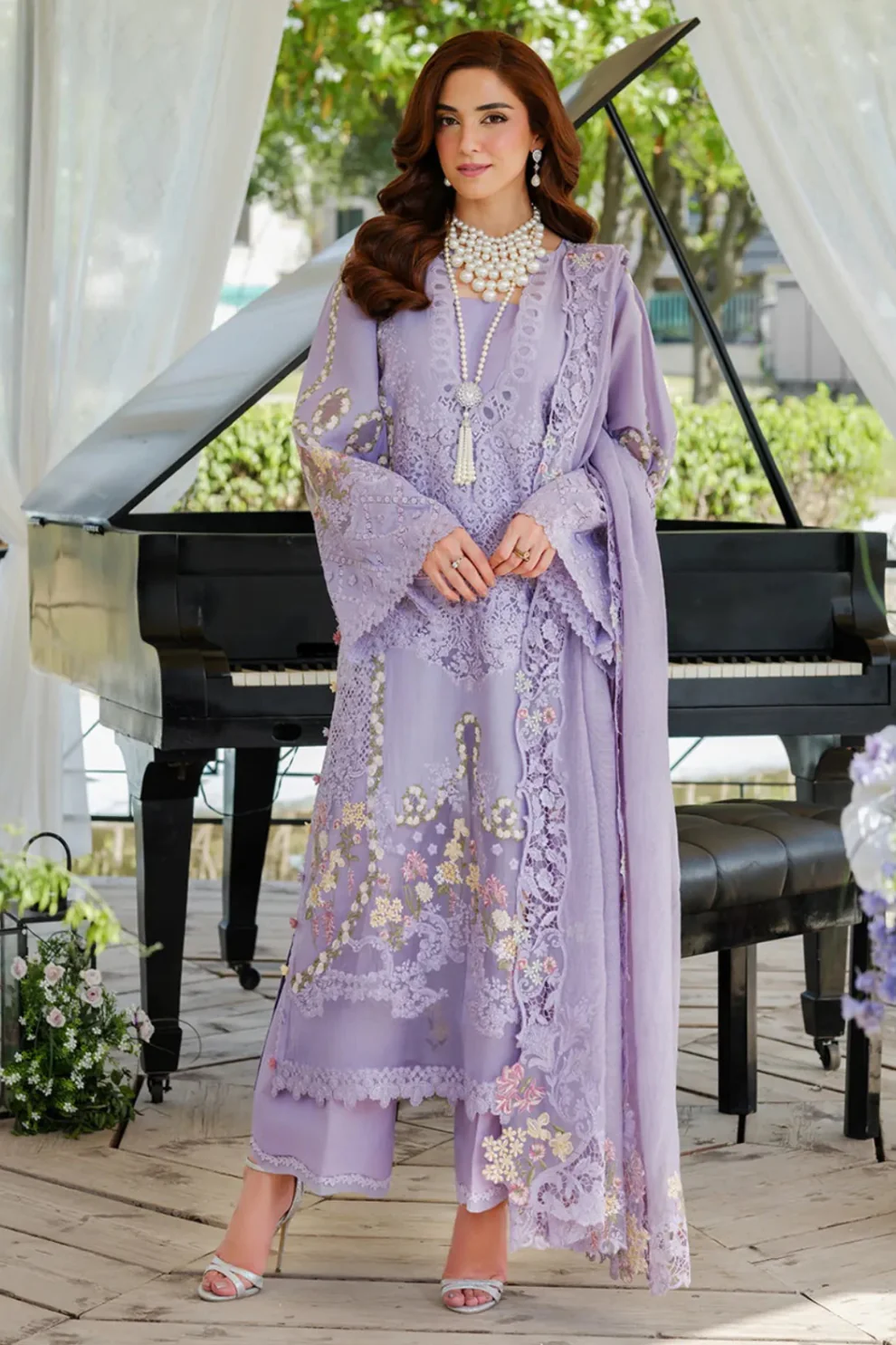 EL-2715 3 Piece -Unstitched Fully Embroidered Lawn Fabric Embroidered Cotton Net Dupatta