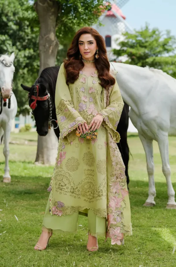 EL-2720 Lawn Unstitched Embroidered Shirt With cotton Net heavy Embroidered Duppta