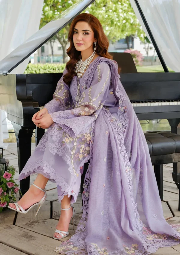EL-2715 3 Piece -Unstitched Fully Embroidered Lawn Fabric Embroidered Cotton Net Dupatta