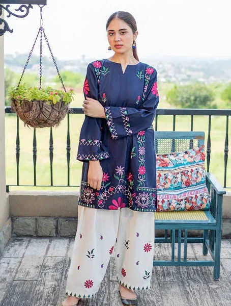 MB-70 Lawn 2-Pic-Unstitched Embroidered Shirt With Embroidered Trouser