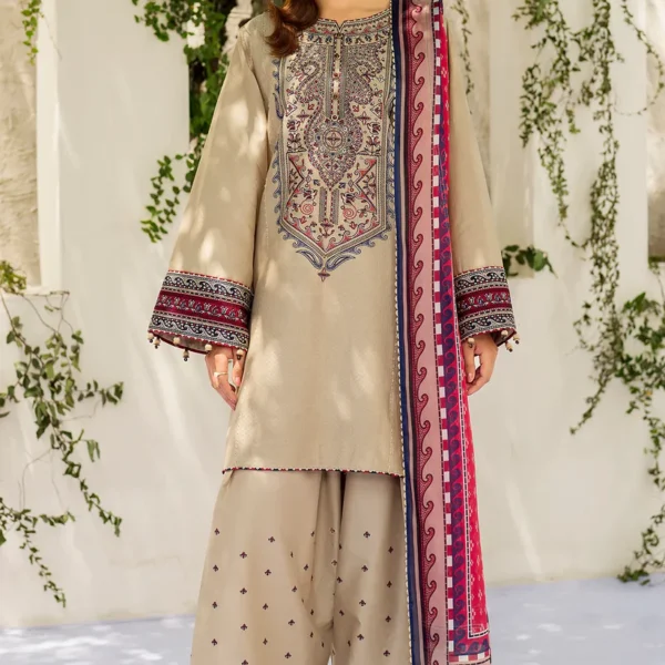 AA-21 Unstitched Fully Embroidered Lawn Suit With Slub Cotton Printed Dupatta